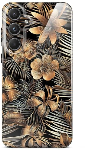 ONEFLOW Flower Cover für Samsung Galaxy A55 5G Hülle in Floral Optik, Blumen Designer Case Handy Schutzhülle mit Kameraschutz, Hardcase dünne Handyhülle Blumenmuster, Gold Schwarz