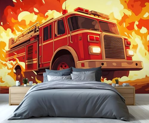 YXQAIED Feuerwehrauto-Tapete, Helden-Tapete für Wohnzimmer, Flammen-Schlafzimmer, Wandpapier, nicht selbstklebend, Autos, 3D-Wandbild und Heimdekor-Poster, 400 x 280 cm