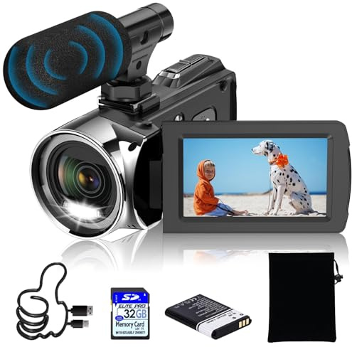 Windancy Video Camera FHD 1080P 48MP 4K Camcorder for YouTube, Video Vlogging Camera Recorder 18X Digital Zoom 3.0 Inch 270 Degree Rotation IPS Screen Camcorder