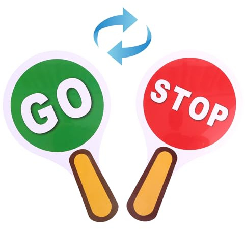 Cartello Stop e Via con Manico, Cartello Stop in Plastica Impermeabile Doppia Faccia Leggero Rosso Verde Traffico per Vigile Urbano Sicurezza Stradale Parcheggio(Stile 2)