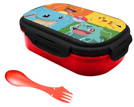Pokemon Lunchset, Kinder Essensbehälter für die Schule, Inklusive Brotdose und Gabel, Wiederverwendbarer Snackbehälter für Jungen