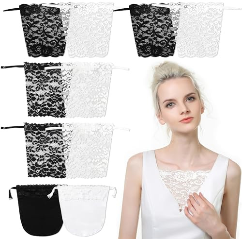 Insertos de Sujetador con Clip, 10 Piezas Camisola Falsa de Encaje para Mujer, Panel de Modestia Invisible para Sujetador con Broches para Vestidos Escotados y Camisetas de Tirantes