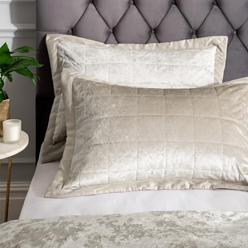 Catherine Lansfield Crushed Velvet Pillowsham Pair, Polyester, Natural
