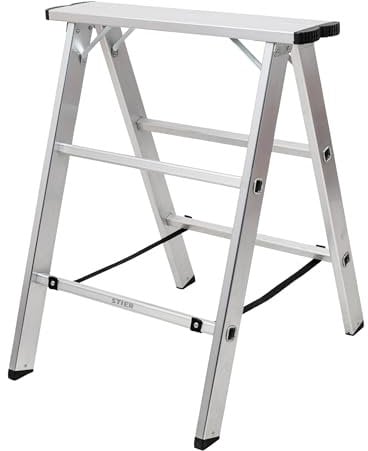 STIER Aluminiumbock, mit einer Tragfähigkeit von 150kg, 75 cm breit, 80 cm hoch, Arbeitsbock, Unterstellbock, Montagebock, Klappbock, verzinkte Scharniere, Nylongurte zur Absicherung