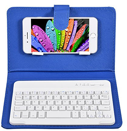 VBESTLIFE Universal Wireless Bluetooth Tastatur Flip Hülle mit Stand für iOS/Android Handys(blau)