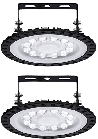 2pcs Projecteur LED Exterieur,100W 220V Projecteur LED Exterieur,6500K10000LM UFO LED Blanc Froid,Floodlight Ultra Mince IP65 à baie haute,l’éclairage de Garage Usine Atelier Gymnase