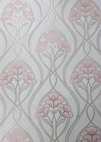 Fine Decor Evelyn Floral Blush Pink Wallpaper Metallic Rose Gold Flowers Vinyl from YöL