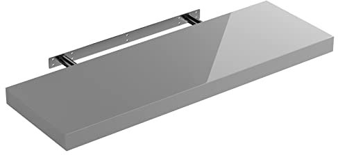 Casaria® Wandregal Holz Grau Hängeregal mit Halterung 15kg Tragkraft Küche Wohnzimmer Schweberegal Bücherregal Regalbrett Schwebend Hochglanz 70cm