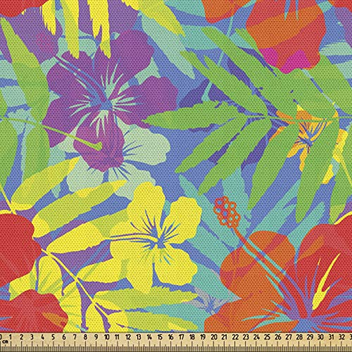 ABAKUHAUS Aloha Stoff als Meterware, Hawaii-Regenwald Blätter, Qualität aus Gewebten Stoff Wohnaccessoires, 5M (148x500cm), Rot Grün