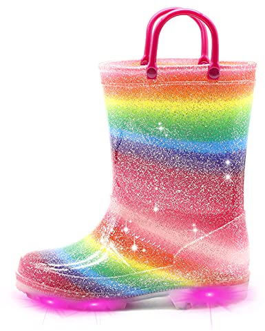 EUXTERPA Stivali di gomma per bambine e bambini, si illuminano, con glitter, con manico, per bambini, Colorato, 25 EU
