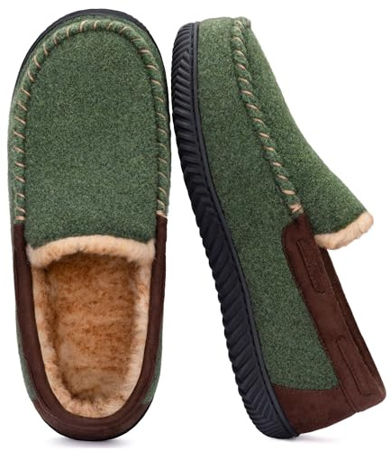 RockDove Men's Hearthfire Memory Foam Moc Slipper | Warm Faux Fur Lining, Memory Foam Comfort, Felt Upper, Indoor & Outdoor Wear, Non-Slip, Machine Washable, Gift-Ready