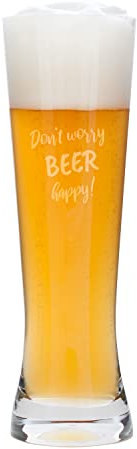Weizenglas mit Gravur | Weizenbierglas | Weißbierglas graviert | Hefeweizen Glas mit Gravur | Bierglas mit Gravur | Geburtstagsgeschenk | Vatertag | Bier Geschenke für Männer | 0,5l | Beer Happy