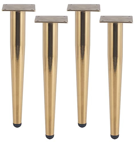 LOVEM Tischbeine Gold, 25cm Möbelbeine Eisen Konisch Tischfüße,Gummi-Pad,Couchtisch/TV Tisch/Beistelltische/Kommode/Nachttisch/Sitzbank Beine Sofas Füße Metall,mit Schraube, 4 Stück (25cm,Gold)