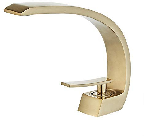 Wasserhahn Bad Waschtischarmatur, Moderner Messing Waschtischmischer Armatur Kaltes Und Heißes Wasser Vorhanden, Geeignet Für Badezimmer Und Waschbecken, Einhandmischer Waschtischarmaturen, Golden
