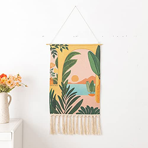 Ricemru Boho Wandbehang Sonne Meer Palmen Pflanze Bunt Wandteppich Geflochten Natur Landschaft Abstrakte Kunst Wandtuch Wanddeko Tapestries für Schlafzimmer Wohnzimmer