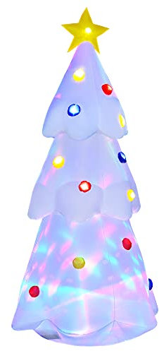 HOMCOM Albero di Natale Bianco Gonfiabile 245cm Gigante e Impermeabile con Luci a LED, Decorazione Natalizia per Esterni