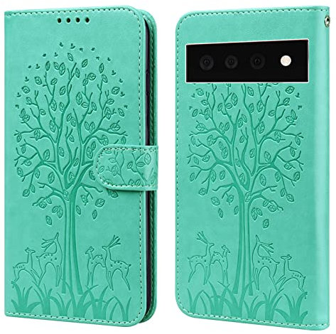 GLANDOTU Handyhülle für Google Pixel 6 Pro Hülle Klappbar Ledertasche [Weicher TPU] [Magnet] [Kartensteckplatz] Ständer Flip Cover Google Pixel 6 Pro Schutzhülle Case (Grün)