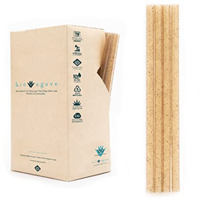 BIO AGAVE Biodegradable 8.25 x 8mm Jumbo Straws Made From Agave Fibers 150 Pcs | Plant-Based Eco-Friendly Products | Drinking Straws | Reusable Straws | Plastic-Free | Gluten Free
