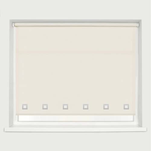 Square Eyelet Windows Roller Blinds Polyester Fabric, Easy Fit Trimmable, Home, Office, Blind with Metal Tube and Child Safe Fittings (Width 180cm x Length 210cm, Light Filtering Shade, Natural)