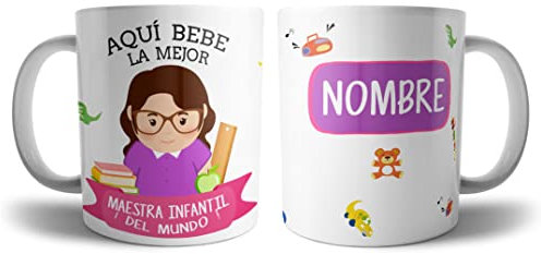 Kartoon Kase Taza Maestra Infantil Original Personalizada con Nombre | Mejor del Mundo Taza Profesiones de Cafe Desayuno para Regalar (Maestra Infantil)
