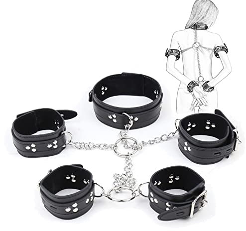 DZsextys BDSM Handschellen Handfesseln mit Halsband Bondage Fesseln Set Leder Handcuffs Armfesseln Erotik Kragen Ketten SM Sklave Fetisch Sex-Spielzeug für Paare Frauen MäNner Anfänger