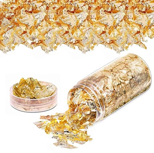 Gold Leaf Leaf Flakes Multifunction Decorative Foil Paper Gold Foil Paper Decoration Kitchen Mousse Baking Pastry Craft Decoration 30ml