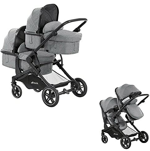 hauck Atlantic Double Pushchair, Grey - Baby and Toddler Tandem, Reversible Seat, Compact and Foldable, with Raincover