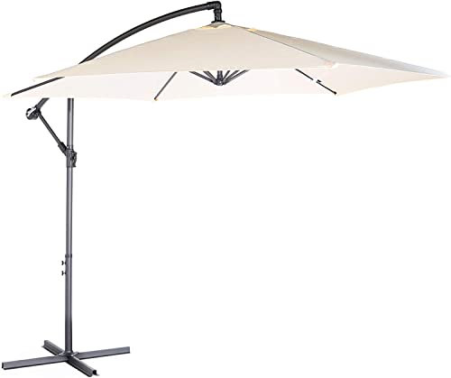 Aspect Fine Garden Banana Parasol 3m Hanging Cantilever Umbrella with Crank Handle and Cross Base for Sun Protection for Patio, Terrace, and Poolside