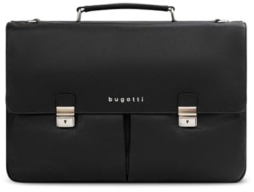 bugatti Valencia Aktentasche Herren größe XL| Arbeitstasche aus Leder mit 3-Hauptfächern, Handy und Laptopfach, Reißverschlussfach - Messenger Bag | 43cm x 12cm x 32cm