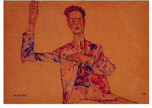 Lasite Egon Schiele《Willi Lidl》Bilder Leinwand Küche Wandbilder Wohnzimmer Expressionismus für Schlafzimmer Dekoration Wohnung Home Deko Kunstdruck（35x49cm） 14x19inch,Ungerahmt