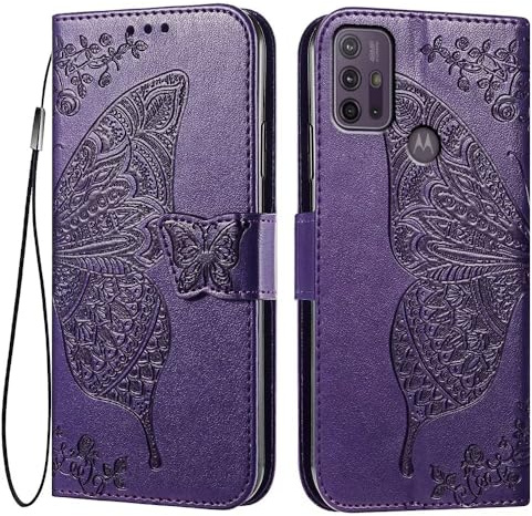 EASSGU Leder Handyhülle für Motorola Moto g10 / G20 / G30 (6.5 Inches) Flip-Folio Magnetische Hülle mit 3 Kartenfach, 1 Wallet, Sturzfeste, Kratzfeste Case - Dunkelviolett