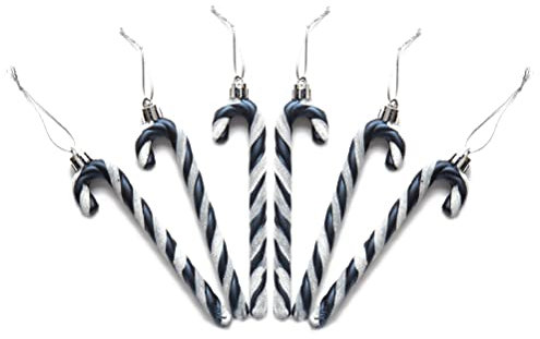 Pack of 6-13CM Glitter Candy Cane –Christmas Tree Hanging Decoration Bauble Xmas Ornament (Navy)