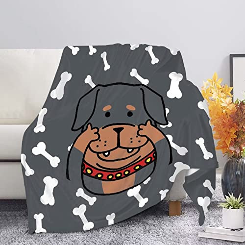 Binienty Decke mit Hundemotiv, weiche Fleecedecke, ultraleichte, gemütliche Cartoon-Decken für Kinder, grau
