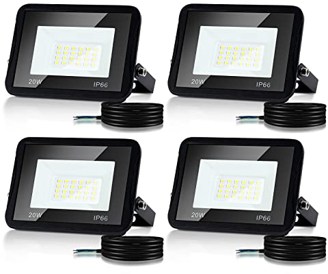 Joparri Projecteur LED Exterieur 20W 3000K Blanc Chaud 1700LM, 4 Pack Spot LED Extérieur IP66 Imperméable, Eclairage Exterieur, Lampe Exterieur pour Terrasse Garage Jardin
