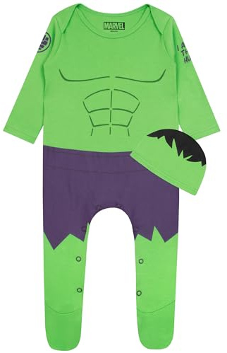 Marvel Incredible Hulk Babygrow And Hat | Avengers Baby Sleepsuit | Superhero Baby Boys’ Sleepsuits | Ages 0 To 18 Months