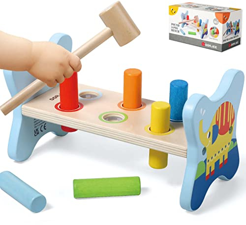 Dorjee- D1.100-1 - Hammerbank mit Holznagel - Holz-Koordinationsspielzeug für Kinder ab 12 Monaten.