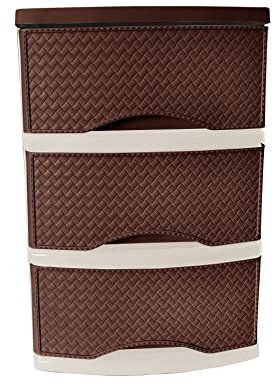 M1SS 3 Drawers Rattan Design Plastic Desktop Storage Unit “Brown with Beige” Colour Plastic Tabletop Organiser Modular Storage Tower Great for Office Bedroom