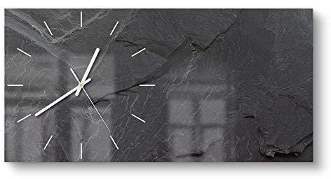 DEQORI Glasuhr | vertikal 60x30 cm | Motiv Schiefersteinoptik | große XXL Design Uhr aus Glas | leise Wanduhr für Wohnzimmer & Küche | Moderne Hingucker Uhr für die Wand