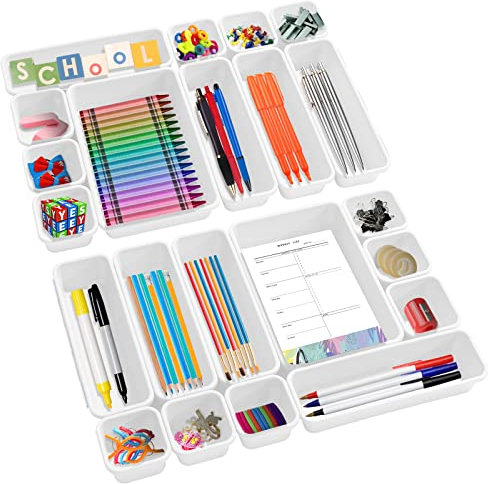 wintfarm Schubladen Ordnungssystem 22 Stück Schubladen Organizer Küche Schreibtisch Organizer Schubladen Einlagen Drawer Organizer für Küche,Büro,Bad, Schminktisch(Weiß)