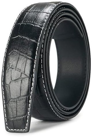 Overhil1s 3,5 cm Breite Gürtel Männer Frauen Echtes Leder Gürtel Krokodil Muster Leder Gürtelband Ohne Automatische Schnalle (Color : Black, Size : Length 125 cm)