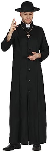 FIESTAS GUIRCA Disfraz de sacerdote de lujo para hombre, túnica negra con cuello de sacerdote, talla L 52-54