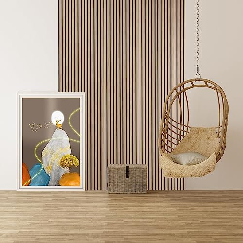Decorative Slat Wall Panelling- Wood Wall Panels- Decorative Sound Absorbing 3D Wall Panels- Each Single Panel is 2400mm High x 600mm width Size Natural-Oak
