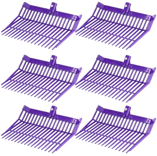 Lasnten 6 Pcs Manure Fork Head Bulk 18 Tines Pitch Fork Replacement Head with Screws and Nuts Durable Stable ABS Plastic Pitchfork for Horse Stall Picking up Manure(Purple)