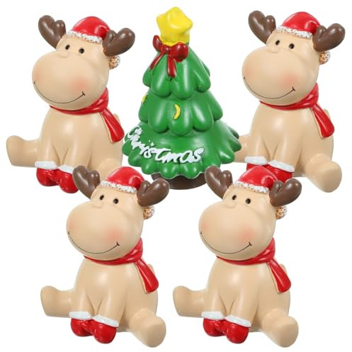 VALICLUD 5 Stück Mini-Weihnachtsschmuck Aus Kunstharz Weihnachtsminiaturen Zum Basteln Mini-Weihnachtsdekorationen (Weihnachtselch + Weihnachtsbaum)