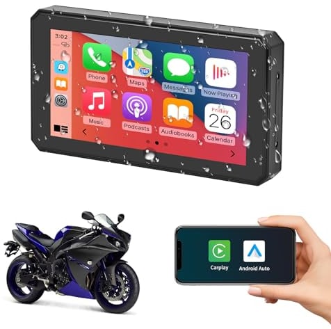 Ninetom Moto GPS Inalámbrico Portátil Apple Carplay/Android Coche Impermeable Radio de Coche Pantalla Táctil IPS de 5,98 Pulgadas con Navegación Bluetooth Dual Siri Asistente de Google para Motos