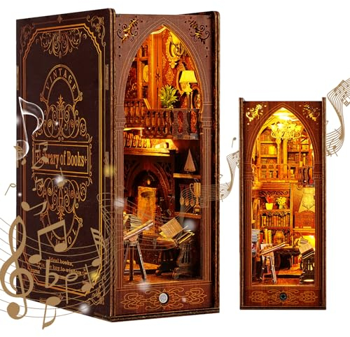 Coikes DIY Book Nook Kit with Music Kit de Maison de poupées Miniatures avec Meubles et lumière LED Maison de poupée en Bois Puzzle 3D en Bois Serre-Livres d'art