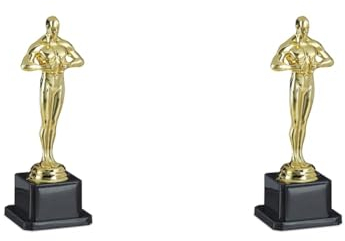 Relaxdays Unisex Jugend, Gold Siegerfigur, quadratischer Sockel, Figur mit Kranz, Siegertrophäe, Hollywood, Geschenkidee, 18 cm groß, 1 Stück (Packung mit 2)