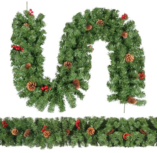 Uten Ghirlande Natalizie, 1.8m/71 in Ghirlande Natalizie Lunghe, Ghirlanda Albero di Natale Artificiale con Pigne e Bacche, Per Scala, Camino, Finestre, Porta, Decorazioni dell'albero di Natale
