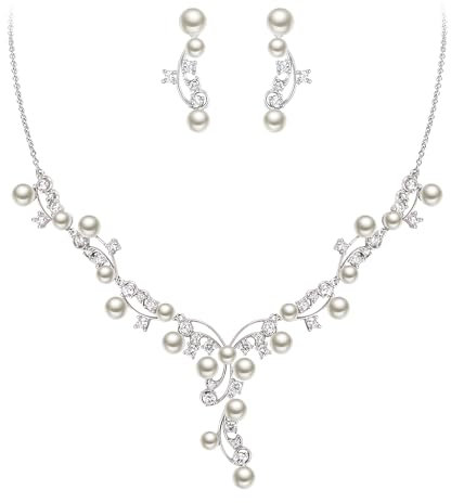 EVER FAITH Hochzeit Mode-Schmuck-Sets für Braut Zirkonia weiß simulierte Perle Halskette Ohrringe Set für Damen Klar Silber-Ton
