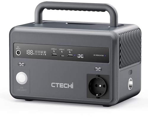 CTECHi Centrale Elettrica Portatile 300W, LiFePO4 Batteria Backup 299Wh, Generatore Solare per Viaggi, Campeggio, Emergenze, CPAP e Casa